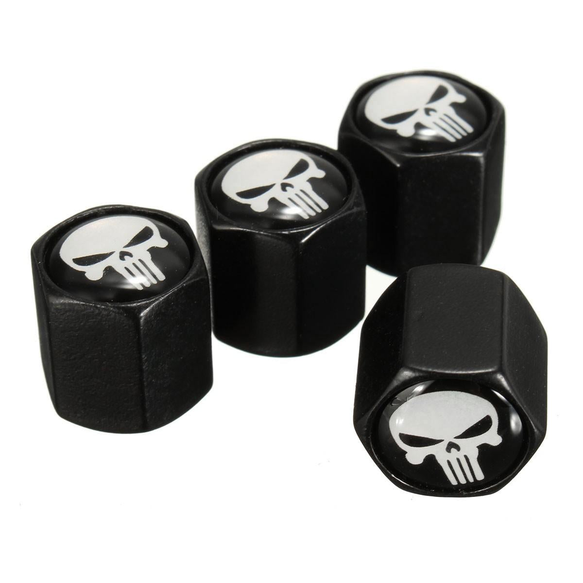 4x Black Punisher aluminium Tire Air Valve Cap For Most Cars, Trucks & SUVs