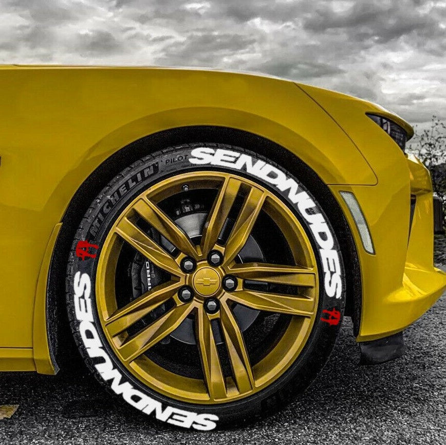 Permanent Tire Lettering Stickers Send Nudes set 4 wheels 32mm for 14" to 22"