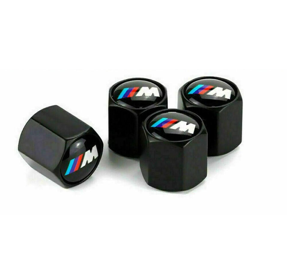 4x Black M-Type aluminium Tire Air Valve Cap For Most BMW Cars, Trucks & SUVs