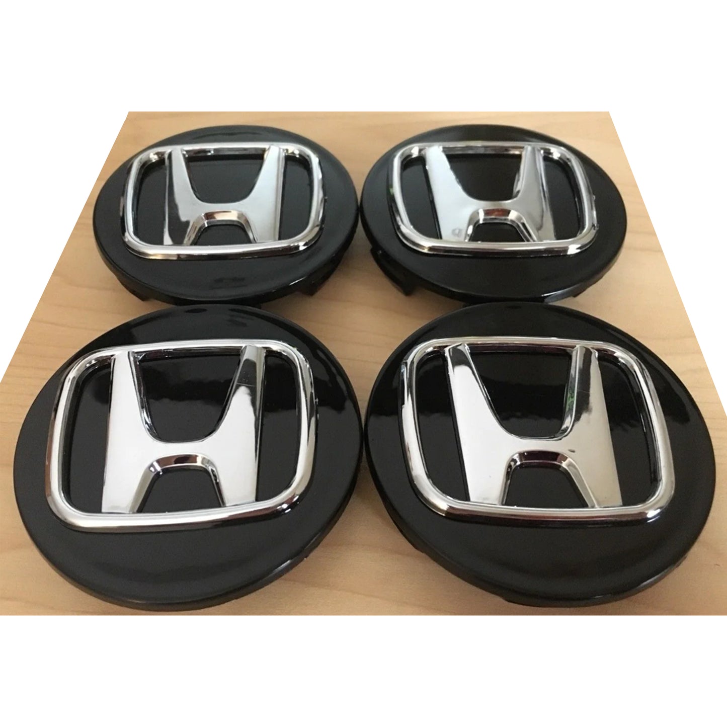 Honda 58mm 2.25" Set of 4 Black With Chrome Logo Wheel Cap Hub Center