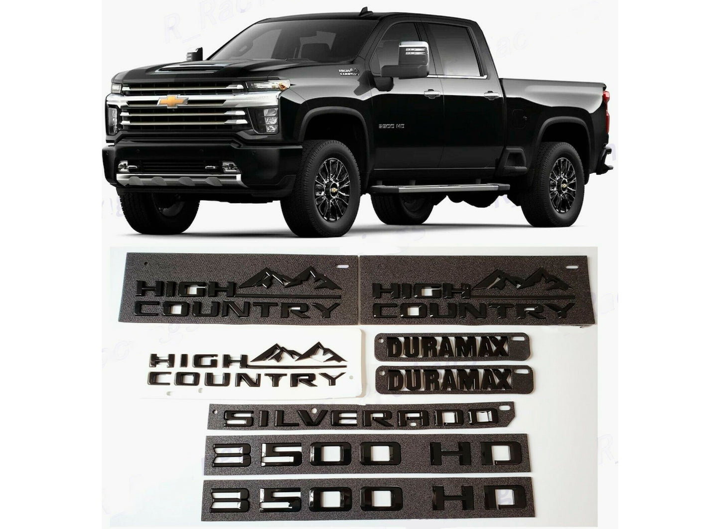 2019-2022 Chevrolet Gloss Black Fender High Country 3500HD Duramax Rear Silverado Emblems