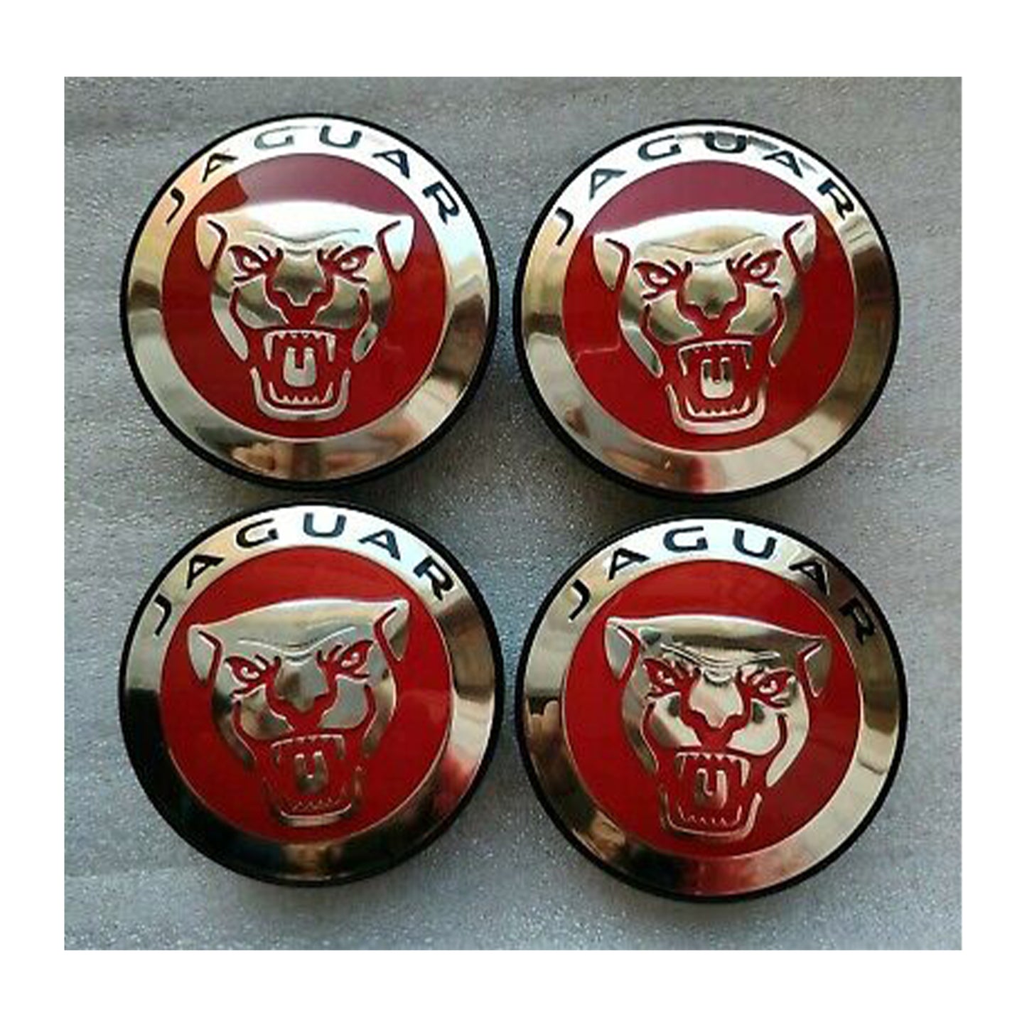 Jaguar XJ XK XF XE F-Type E-Pace Genuine SET OF 4 Growler Red Wheel Center Caps