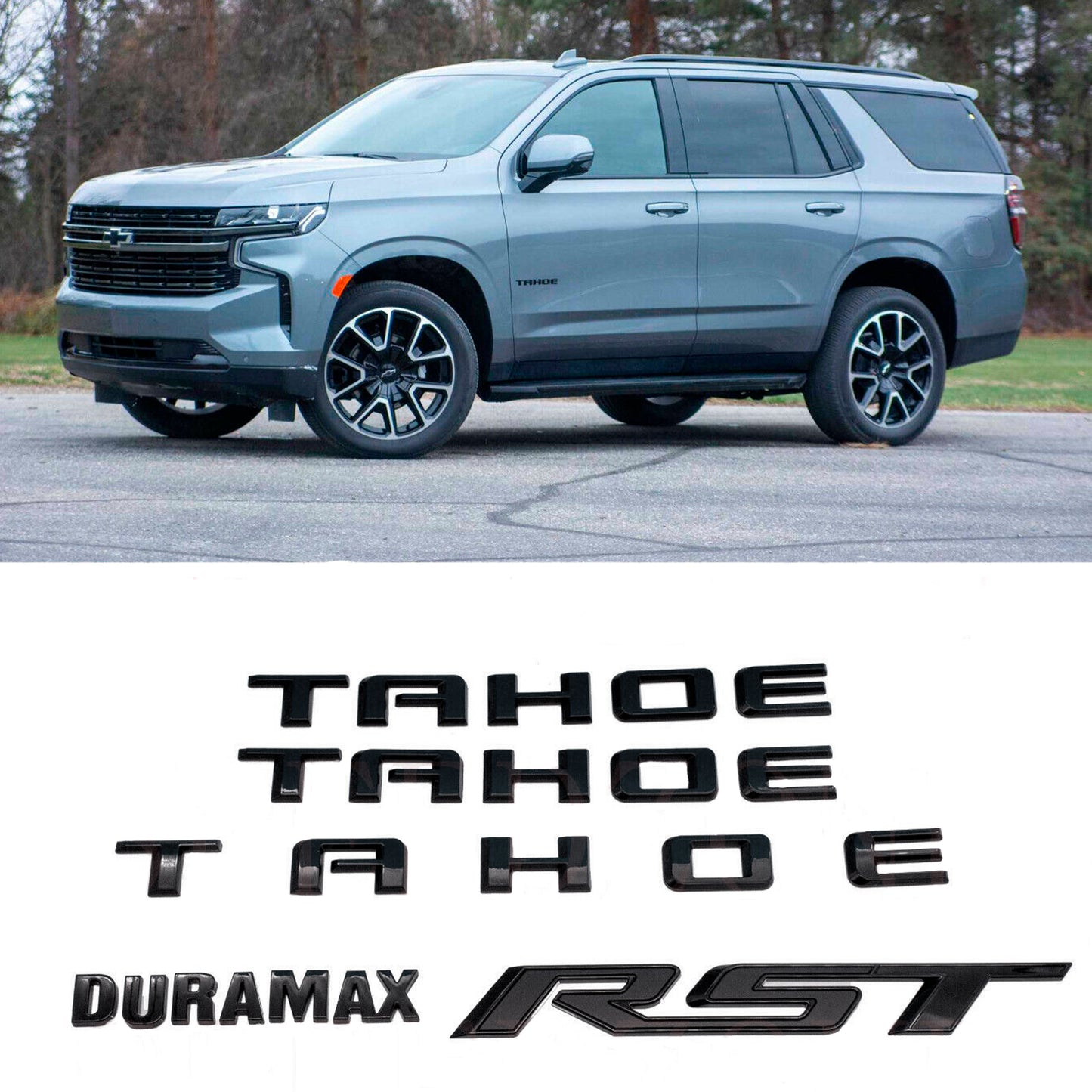 2021-2022 Chevrolet Tahoe Door Tailgate Duramax Rst Emblems in Gloss Black NEW