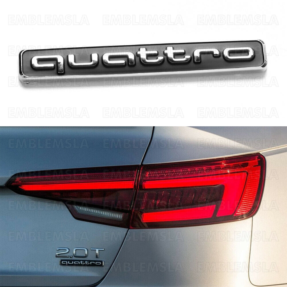 Audi Quattro Rear Emblem Black Chrome 3D Trunk Badge OEM A3 A4 A5 A6 A7 A8 Q5 Q7