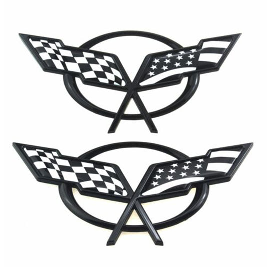 1997-2004 Chevrolet Chevy Corvette C5 Emblems Car Badge Black USA Flag (Front & Rear)
