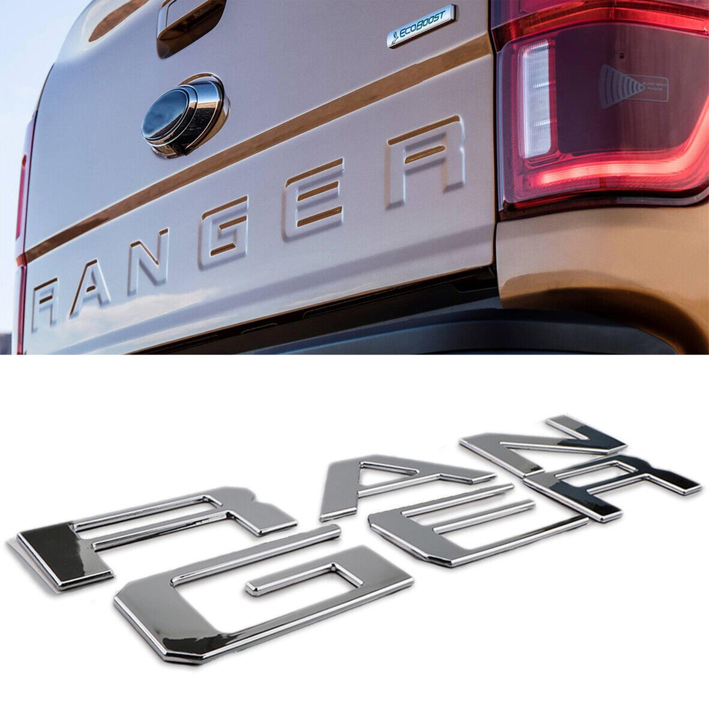 2019-2022 Ford Ranger Chrome 3D Raised Rear Trunk Tailgate Inserts Letters Emblem