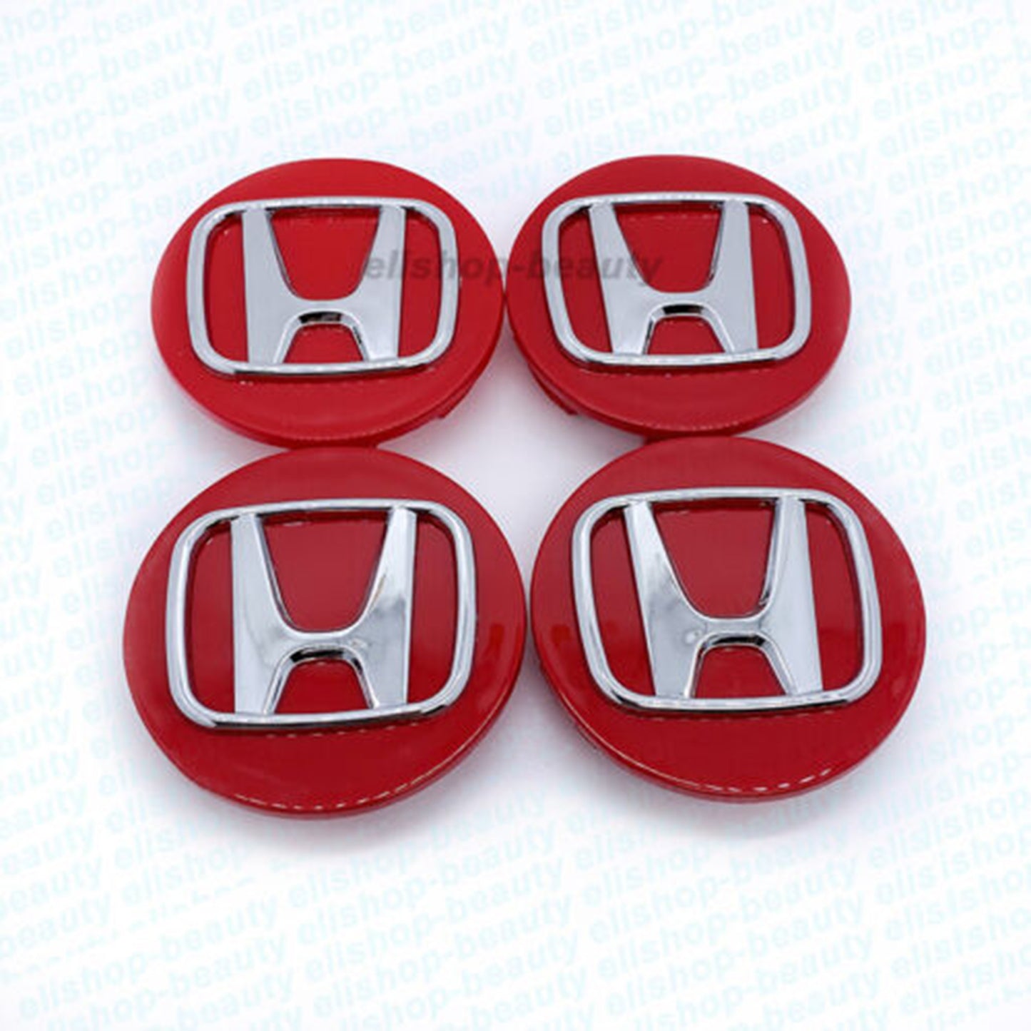 Honda Set of 4 Wheel Rim Center Caps Red/Chrome Logo 69MM/2.75