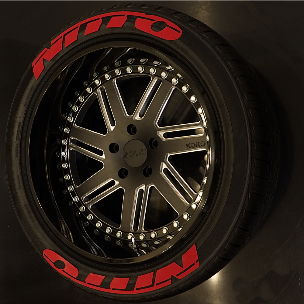 Permanent Tire Lettering Stickers Nitto Red set for 4 wheels 1.25" for 14" to 22"