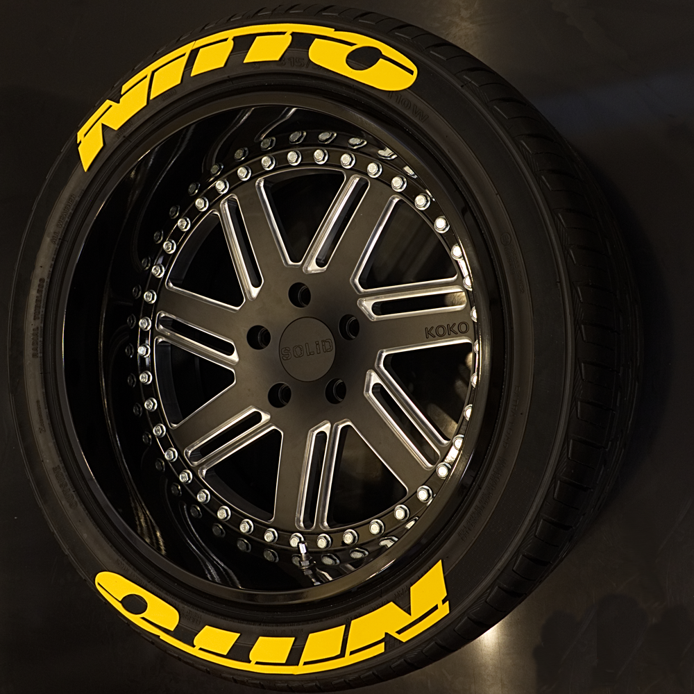 Permanent Tire Lettering Stickers Nitto Yellow set 4 wheels 1.25" for 14" to 22"