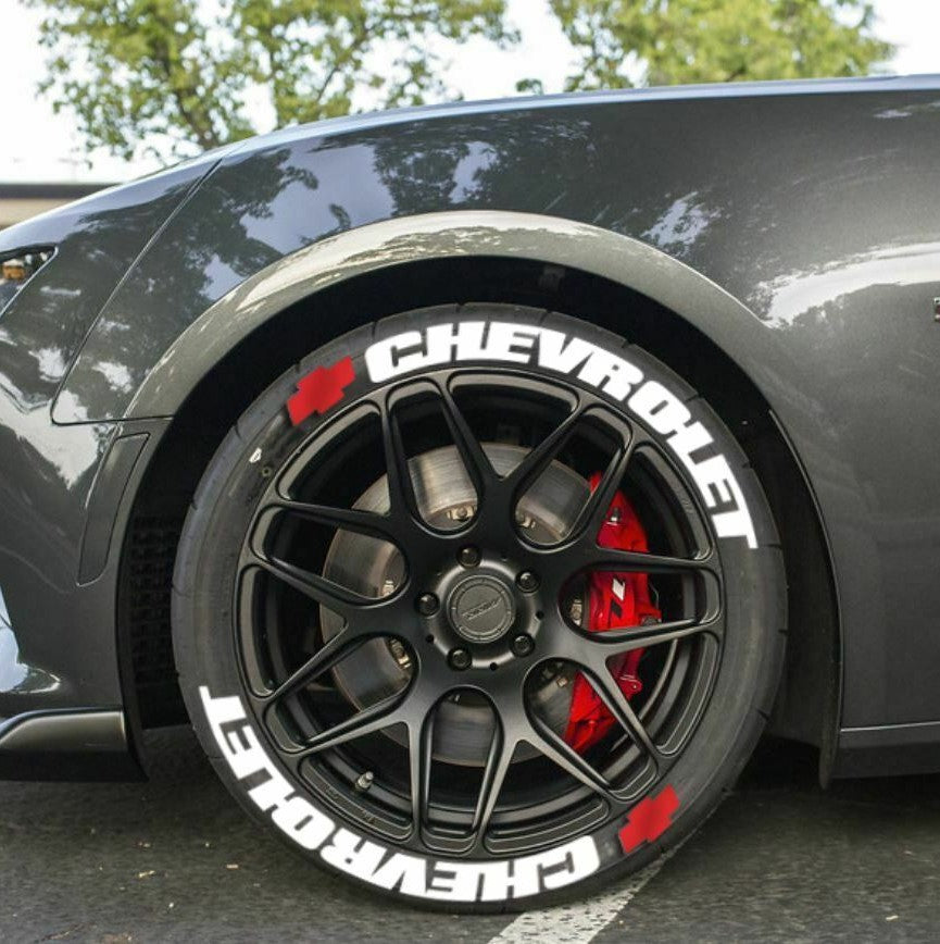 Permanent Tire Lettering Stickers Chevrolet set 4 wheels 1.25" for 14" to 22"