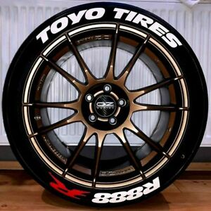 Permanent Tire Lettering Stickers Toyo Tires R888R set 4 wheels 1.25" for 14" 22