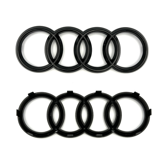 Audi A7 Rings Front Grill Rear Curve Trunk Emblem S7 RS7 Gloss Black Logo OE Set 285mm/203mm