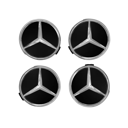 Mercedes Benz C E G ML S SL AMG 4x Flat Black Wheel Center Hub Caps Emblem 75MM