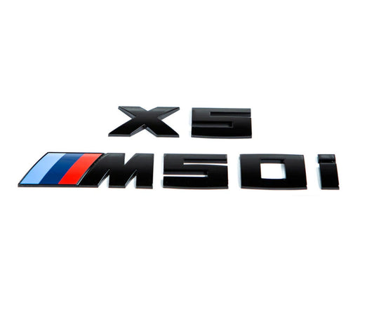BMW X5 M50I Black Emblem. Black BMW X5 M50I Rear Badge