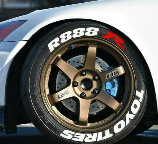 Permanent Tire Lettering Stickers Toyo Tires R888R set 4 wheels 1.25" for 14" 22