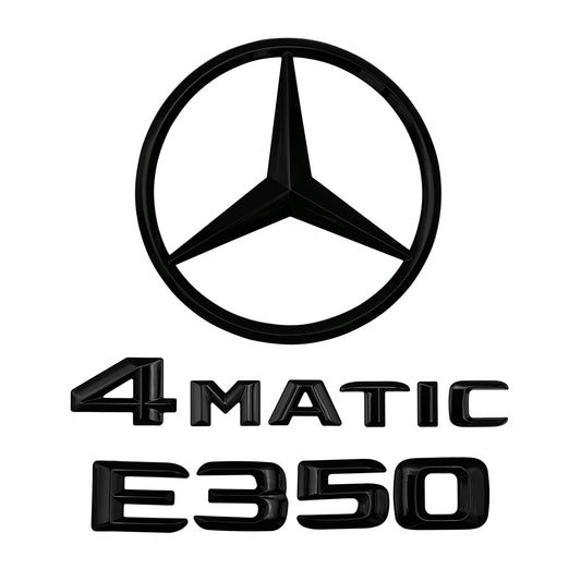 Mercedes Benz W204 C300 AMG Emblem 4MATIC Gloss Black Rear Trunk Star Badge Set