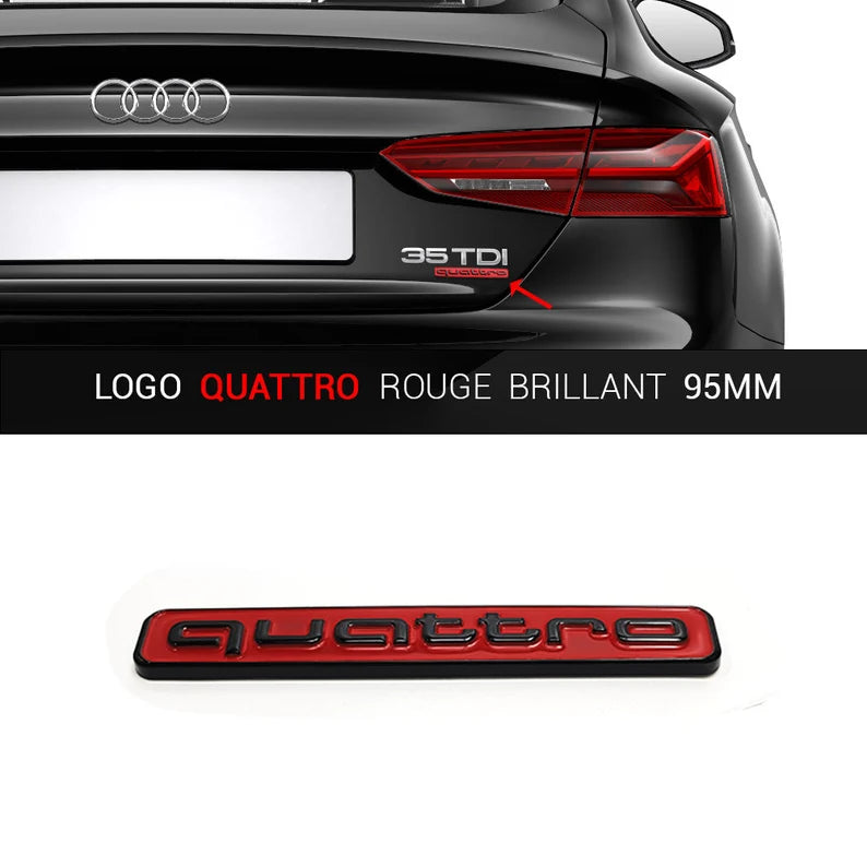 Audi Red Black Quattro Emblem Rear Liftgate Adhesive Logo Lid Badge