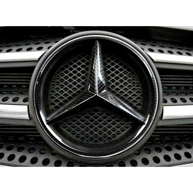 Mercedes-Benz C E GL AMG Front Star Emblem Cover Sport Carbon Fiber Look Grill Badge