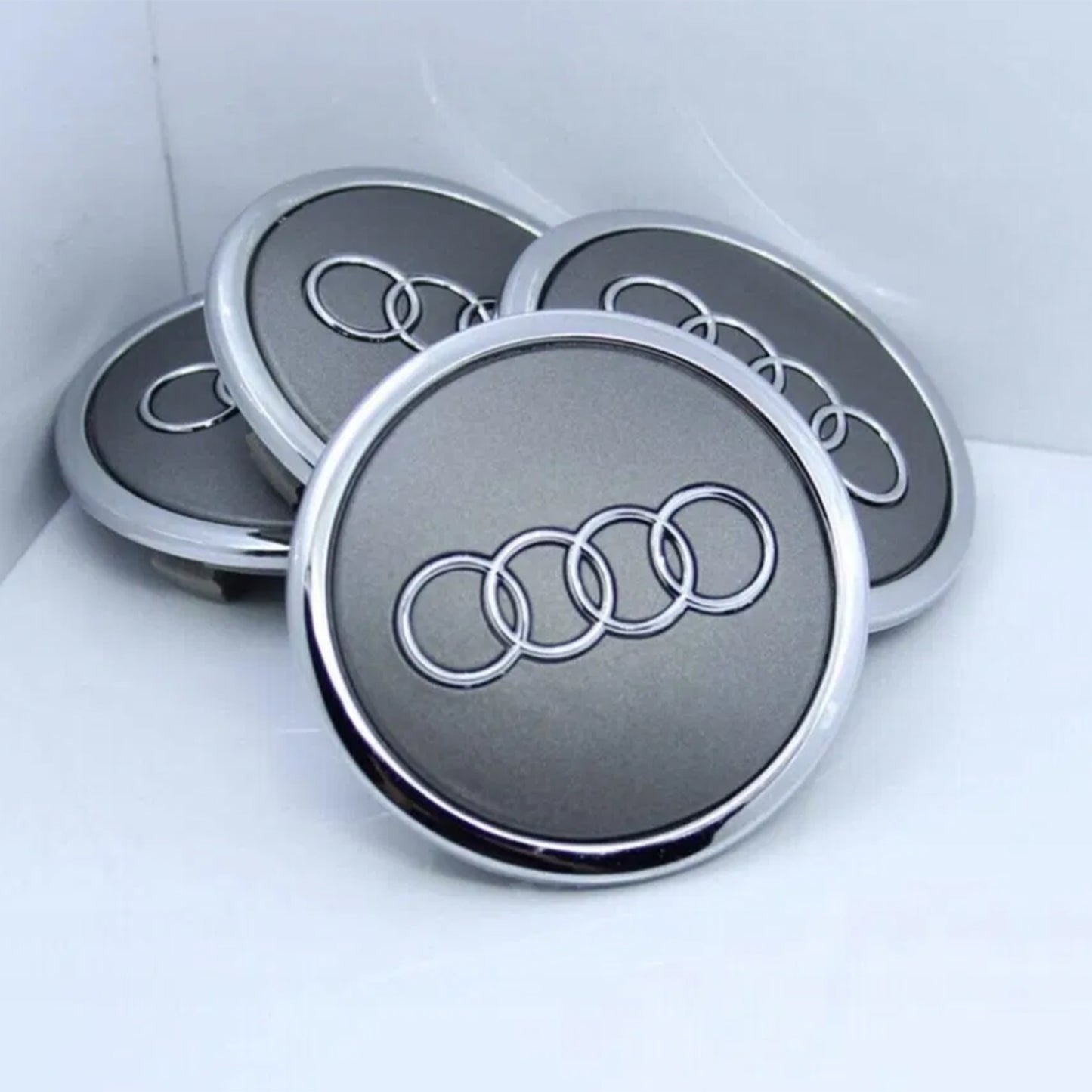 Audi Gray Rim Cover Hub Wheel Center Caps Emblem 69mm Set Of 4