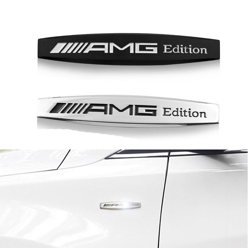 Mercedes Benz 2X AMG Edition Black Emblem Metal Side Fender 3D Trunk Badge