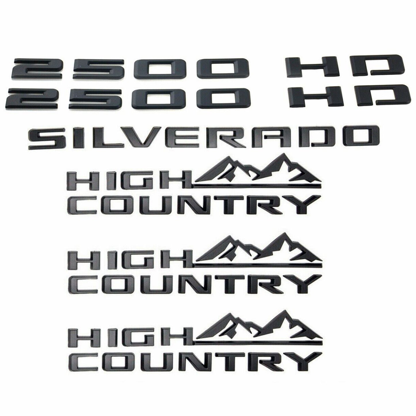 2019-2021 Chevrolet Silverado 2500 HD High Country Emblem Badge Kit 6pcs Black