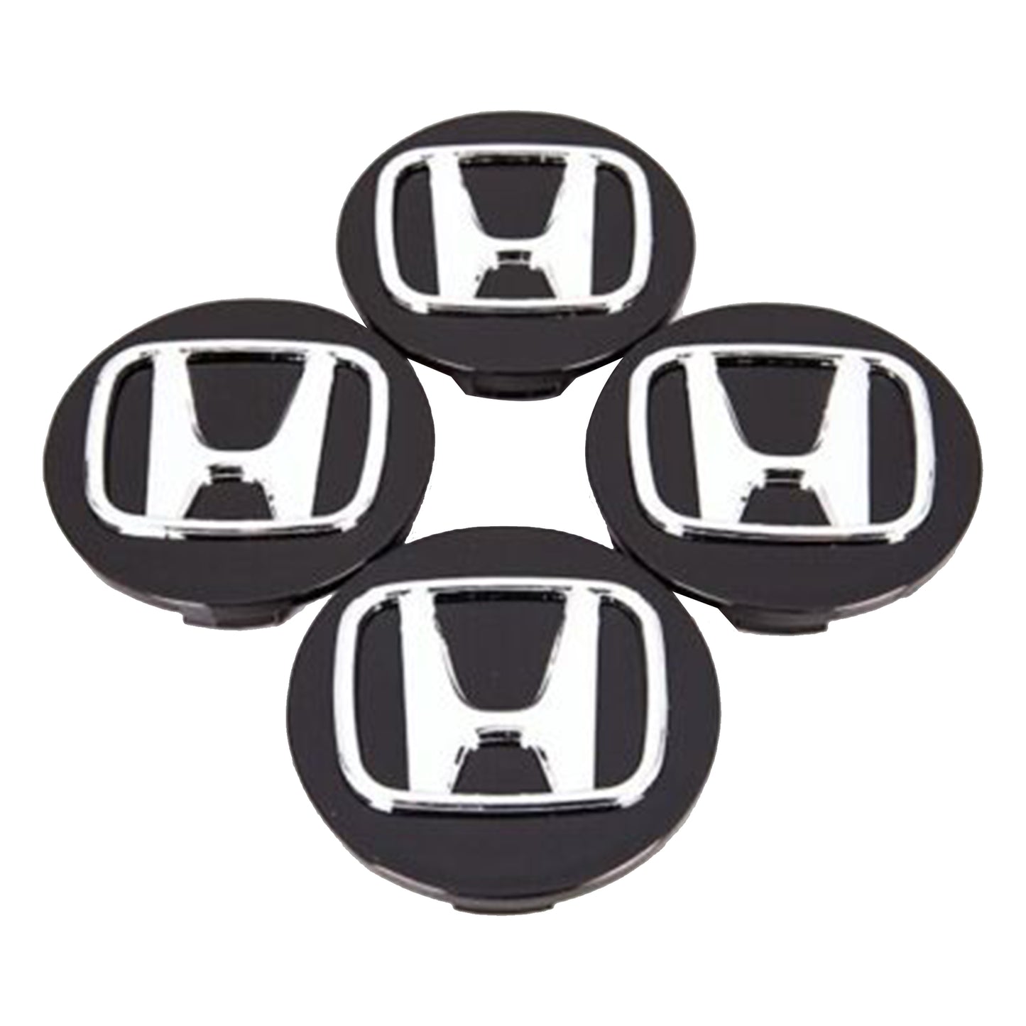 Honda Set of 4 Black Wheel Rim Center Caps Chrome Logo 69MM/2.75