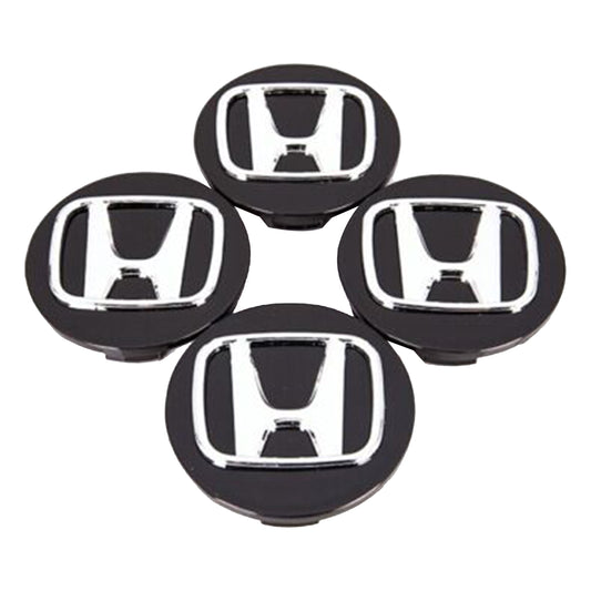 Honda Set of 4 Black Wheel Rim Center Caps Chrome Logo 69MM/2.75