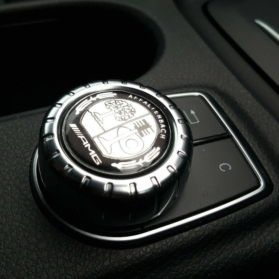 Mercedes Benz AMG Affalterbach Black Silver Multimedia Emblem Interior Control 3D Badge 29mm