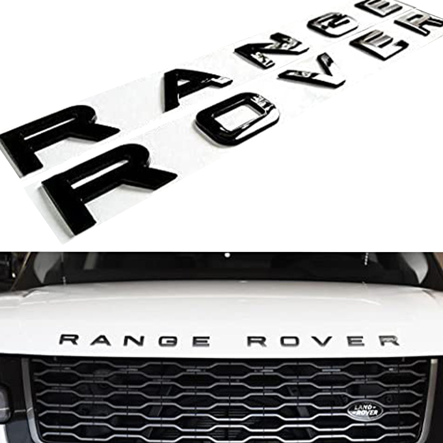 Range Rover Emblem Letters Badge Gloss Black Front Hood / Rear Tailgate