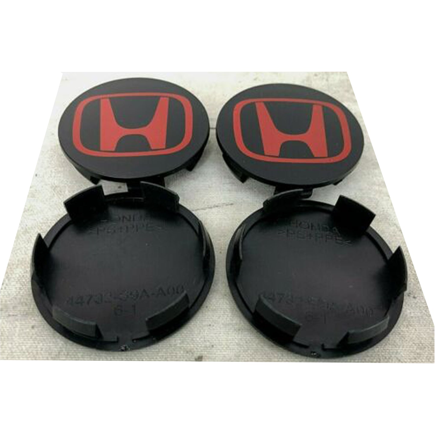 Honda Civic CRV Set of 4 Wheel Rim Center Caps Black/Red Logo 69MM/2.75'