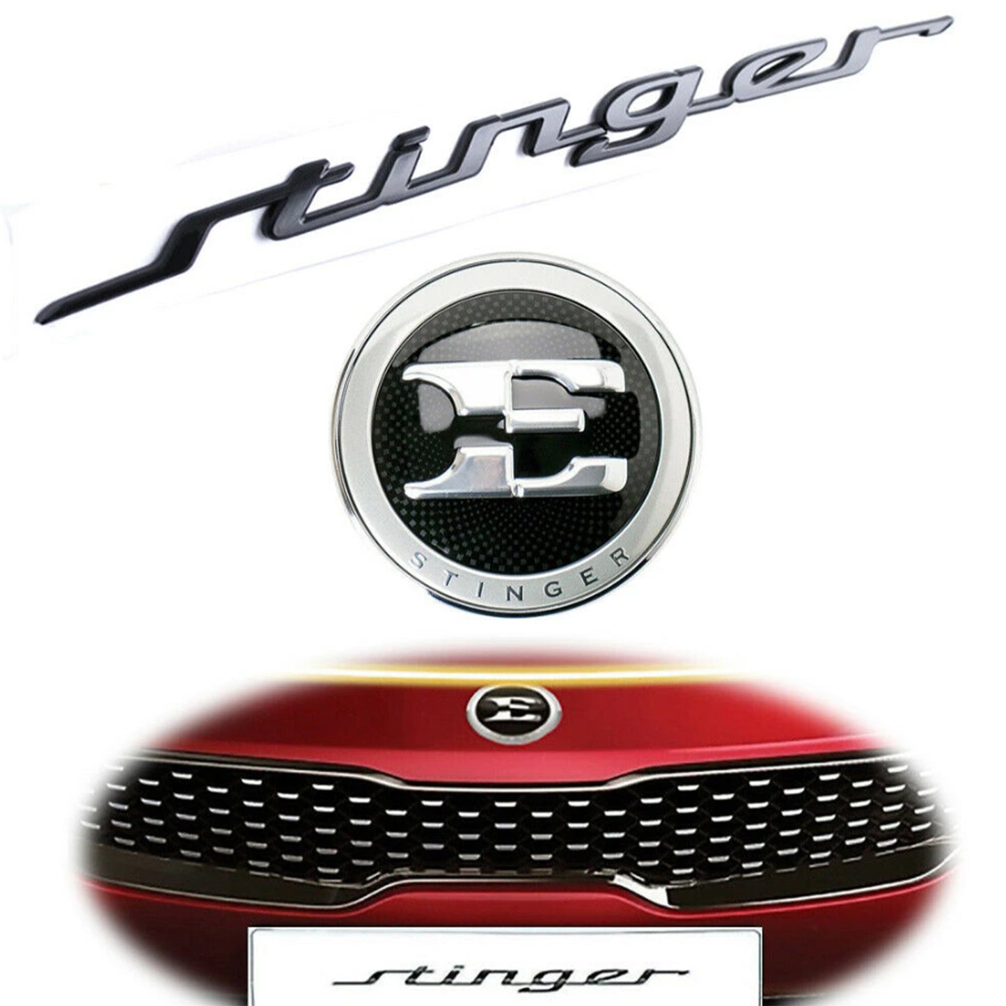 2018-2020 Kia Stinger Black E Stinger Car Front Hood Rear Trunk Emblem Badge