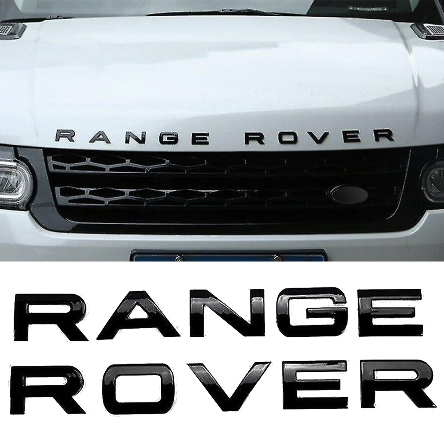 Range Rover Emblem Letters Badge Gloss Black Front Hood / Rear Tailgate