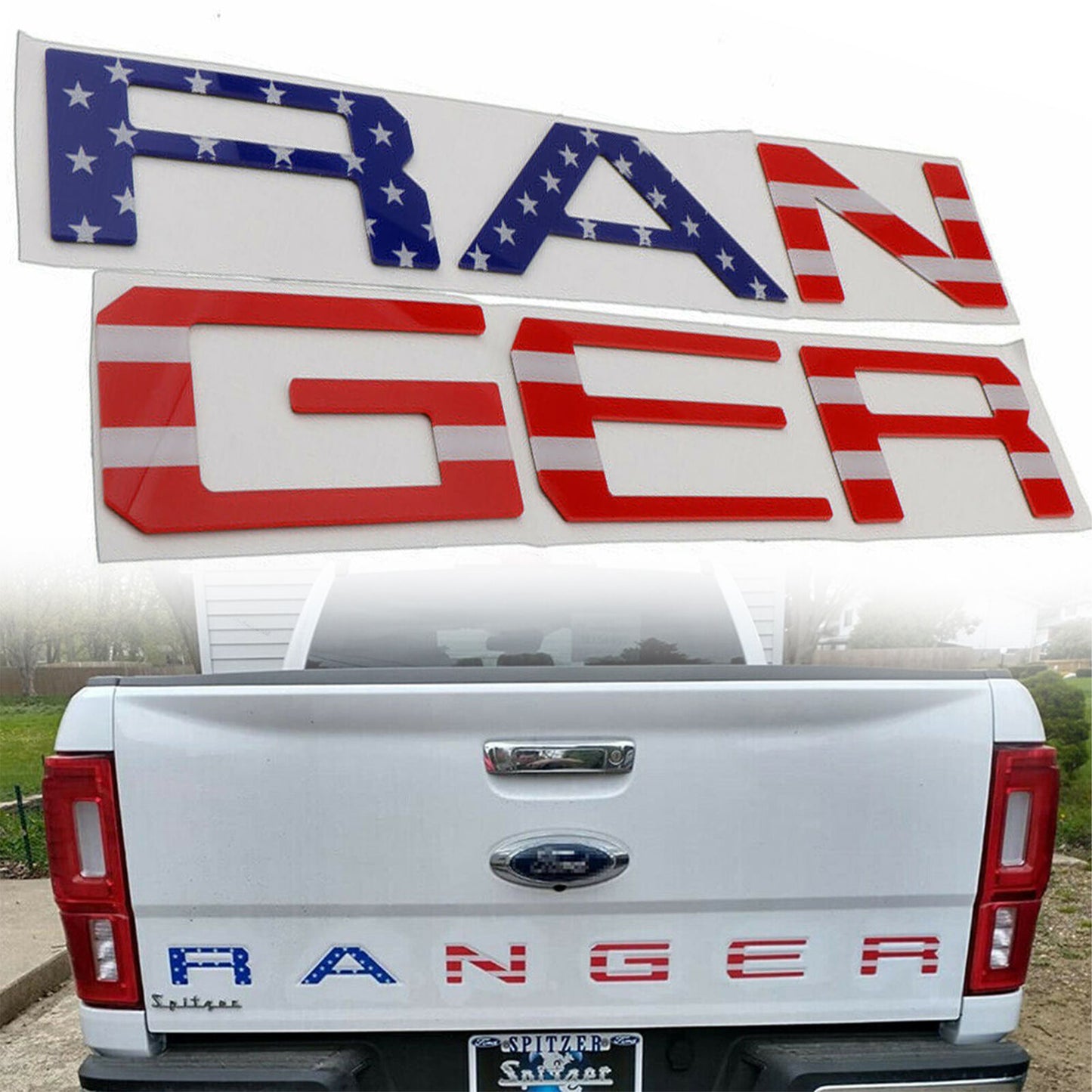 2019-2021 Ford Ranger US Flag Raised Trunk Tailgate Inserts Letters Emblem