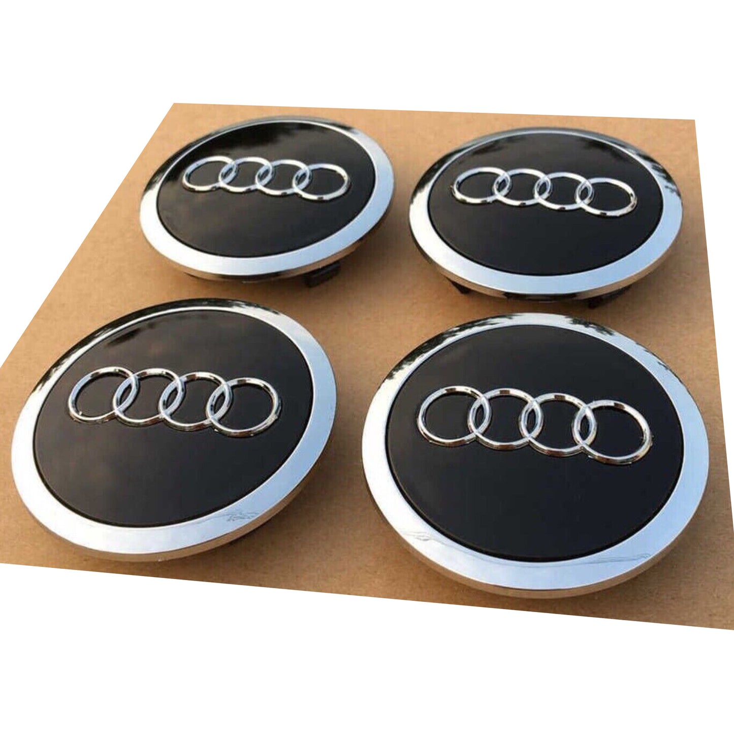 Audi 69mm Black Chrome Wheel Rim Center Hub Caps Emblem 4PC Set