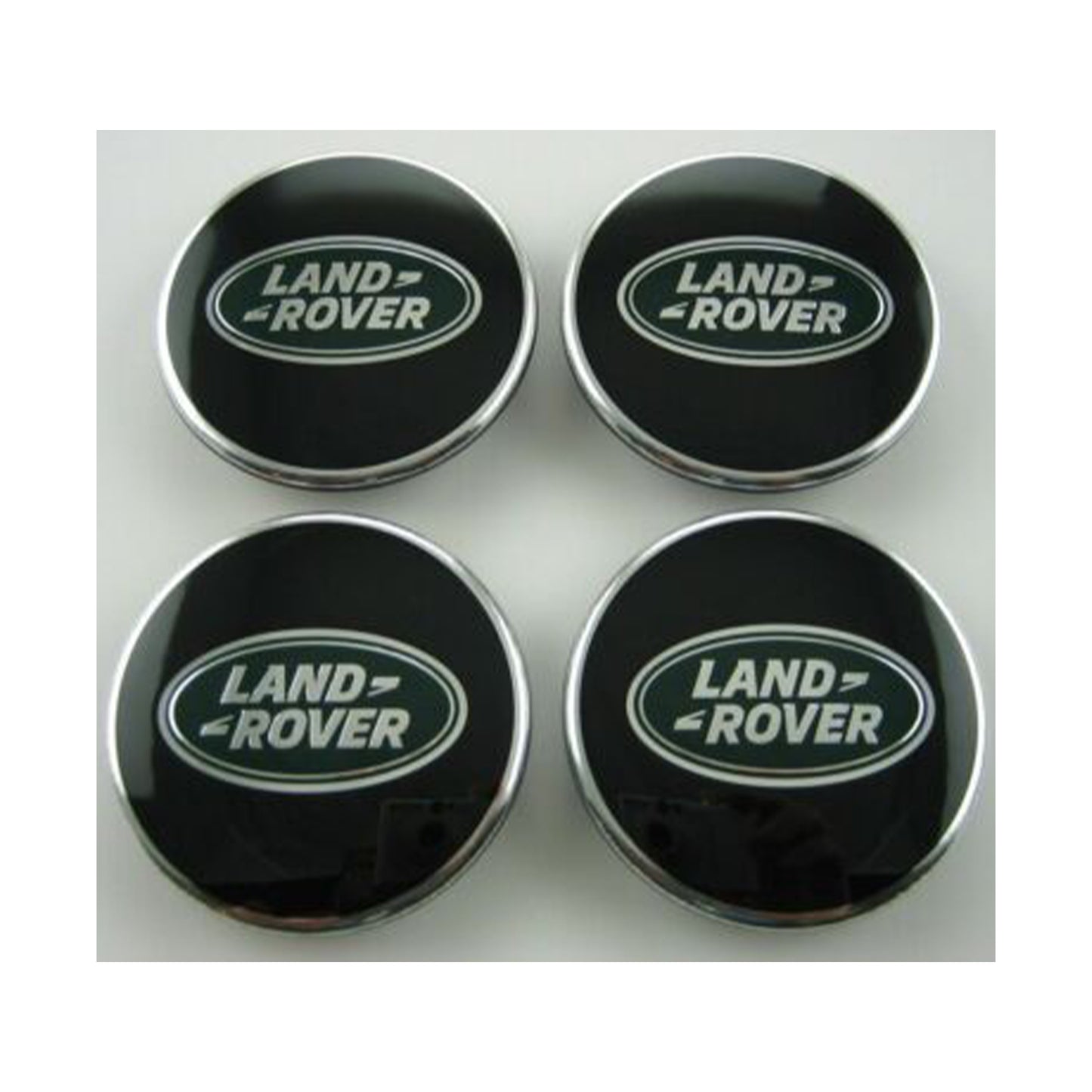 Land Rover Black with Green Oval Polished Wheel Center Hub Caps Set Genuine
