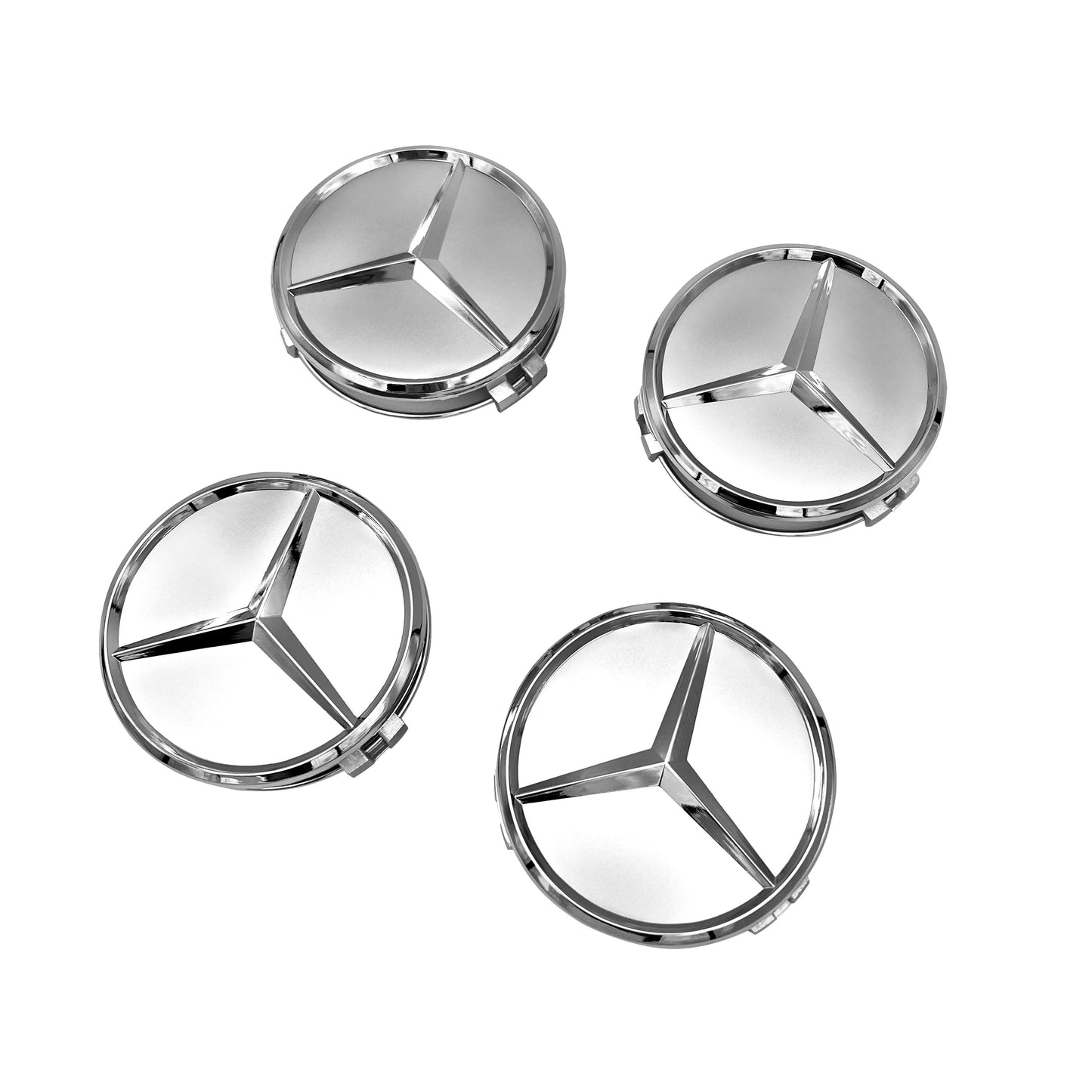 Mercedes Benz AMG Silver Chrome Wheel Center Hub Caps Emblem 4PC Set Wreath 75mm