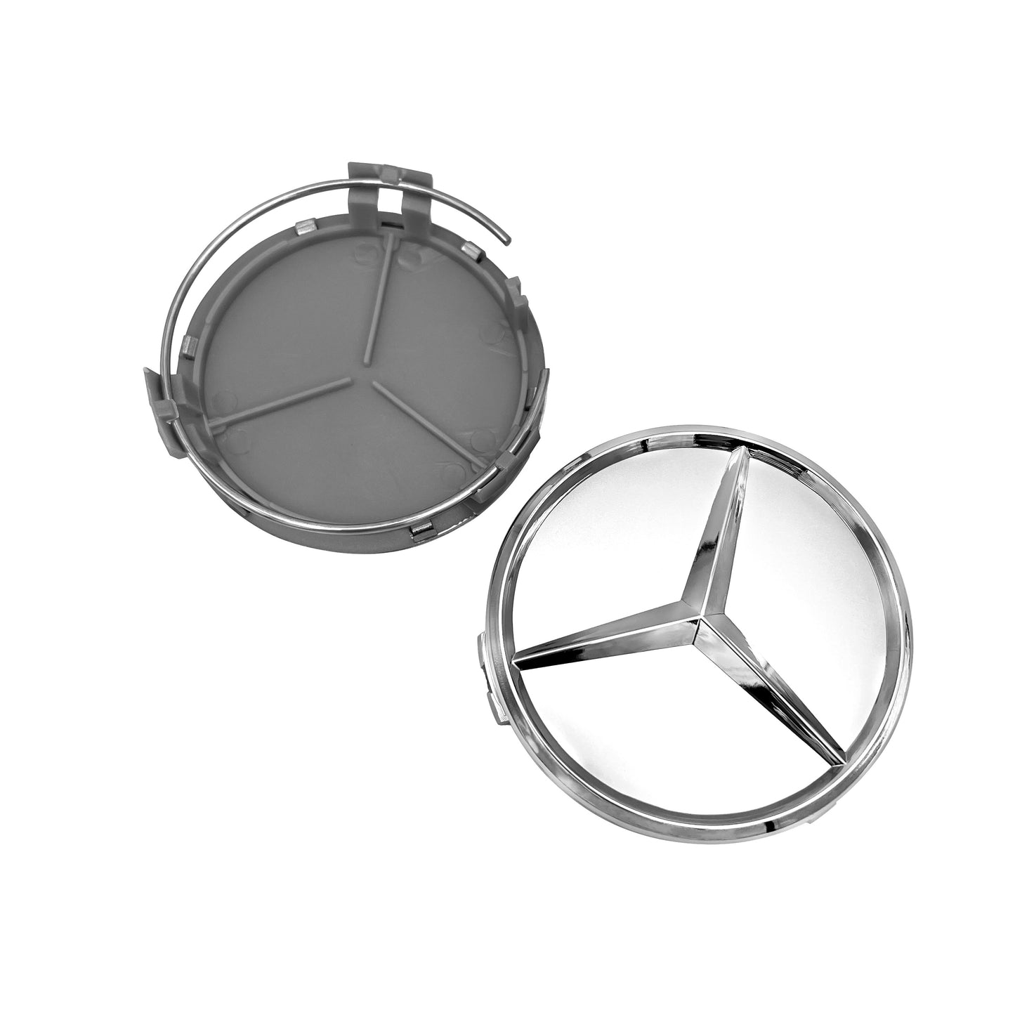 Mercedes Benz AMG Silver Chrome Wheel Center Hub Caps Emblem 4PC Set Wreath 75mm