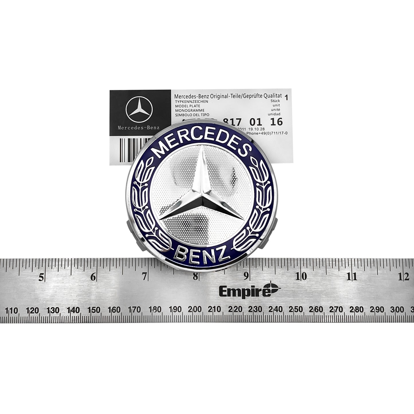 Mercedes Benz AMG 4x Wheel Center Caps Dark Blue Emblem 75MM Wreath Hubcaps Set