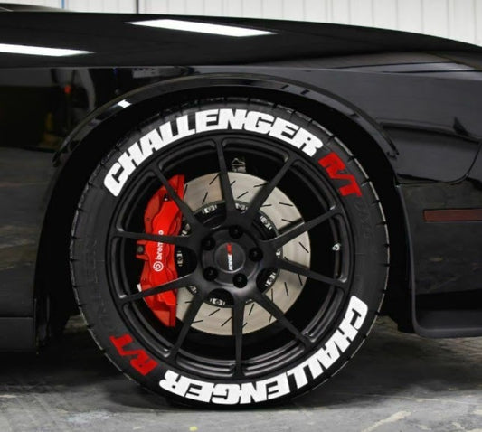 Permanent Tire Lettering Stickers Challenger R/T 4 wheels 1.25" for 14" to 24"